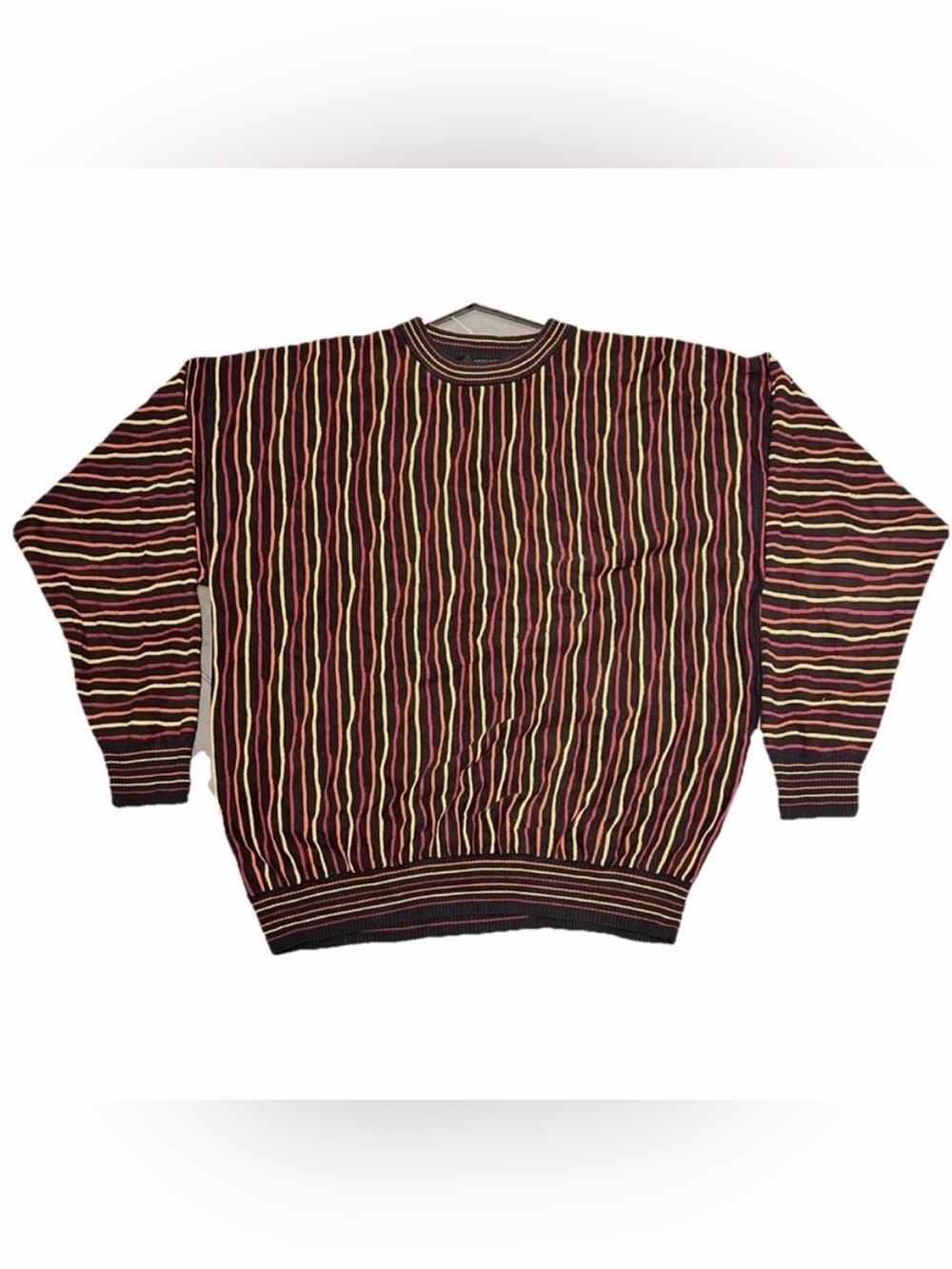 Vintage 90s Protege 3D Sweater Mens XXL Coogi Style Knit Colorful sunset 2XL